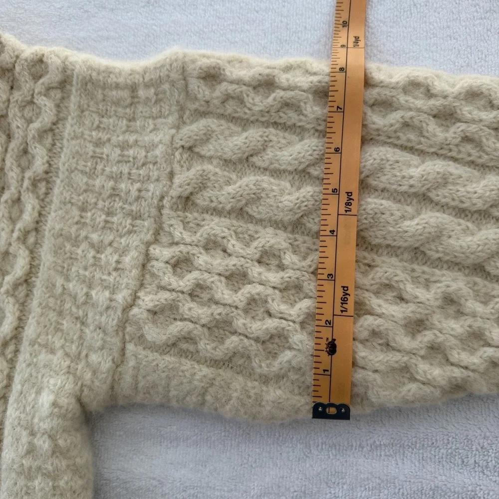 Vtg Irish Wool Fisherman Sweater Aran Knit Chunky Ivory Cable Knit Cream *READ*
